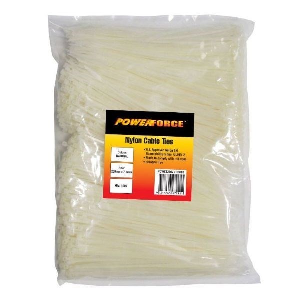Powerforce Cable Tie Natural 200MM X 7.6MM Nylon 1000PK November Monster Sale Extended!