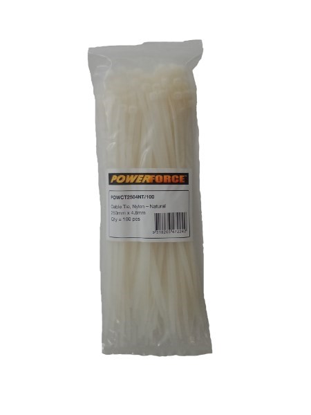 Powerforce Cable Tie Natural 250MM X 4.8MM Nylon 100PK November Monster Sale Extended!