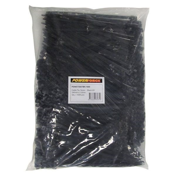 Powerforce Cable Tie Black 280MM X 7.6MM Nylon Uv 1000PK November Monster Sale Extended!