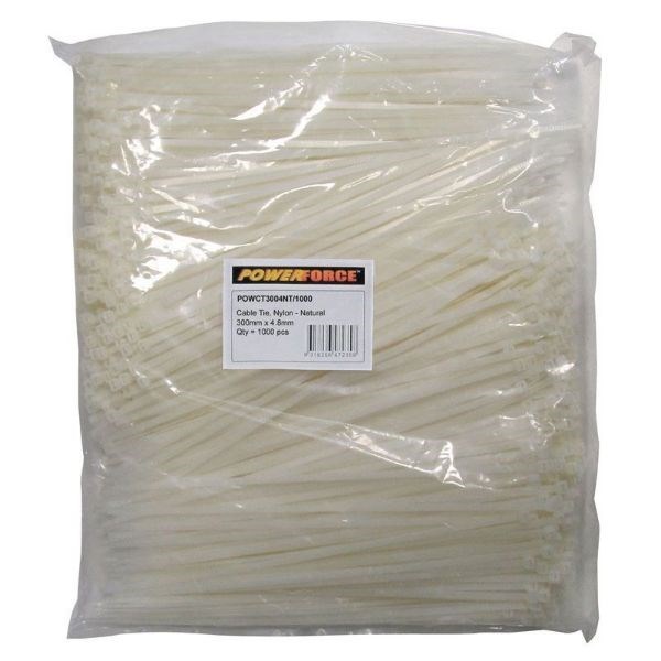 Powerforce Cable Tie Natural 300MM X 4.8MM Nylon 1000PK November Monster Sale Extended!