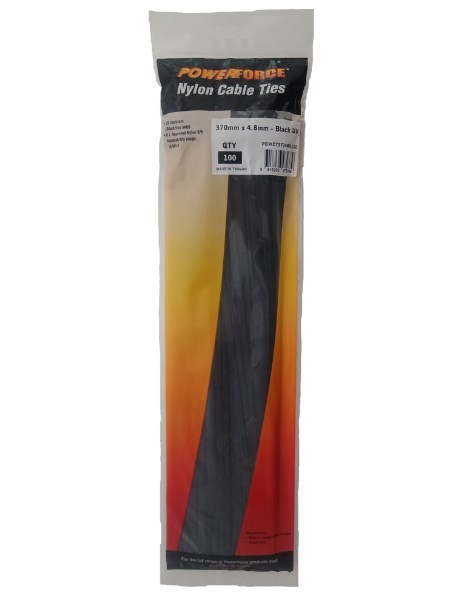 Powerforce Cable Tie Black 370MM X 4.8MM Nylon Uv 100PK