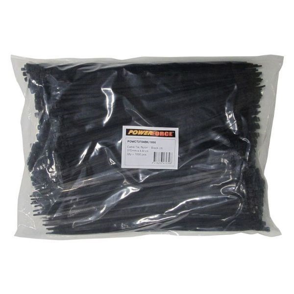 Powerforce Cable Tie Black 370MM X 4.8MM Nylon Uv 1000PK November Monster Sale Extended!