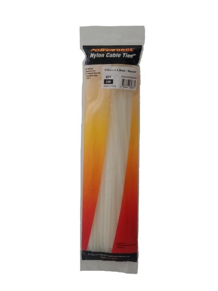 Powerforce Cable Tie Natural 370MM X 4.8MM Nylon 100PK