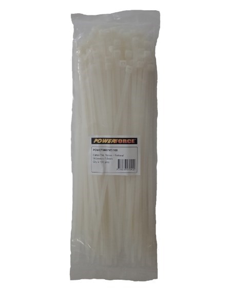Powerforce Cable Tie Natural 380MM X 7.6MM Nylon 100PK November Monster Sale Extended!
