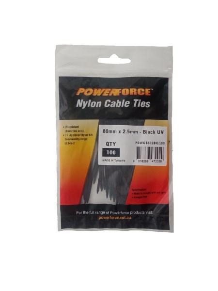 Powerforce Cable Tie Black 80MM X 2.5MM Nylon Uv 100PK November Monster Sale Extended!