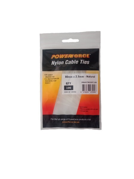 Powerforce Cable Tie Natural 80MM X 2.5MM Nylon 100PK November Monster Sale Extended!