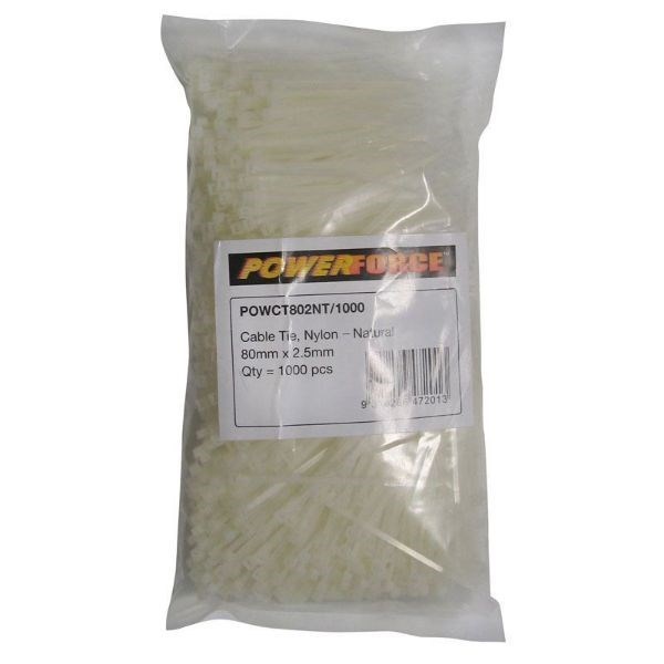 Powerforce Cable Tie Natural 80MM X 2.5MM Nylon 1000PK November Monster Sale Extended!