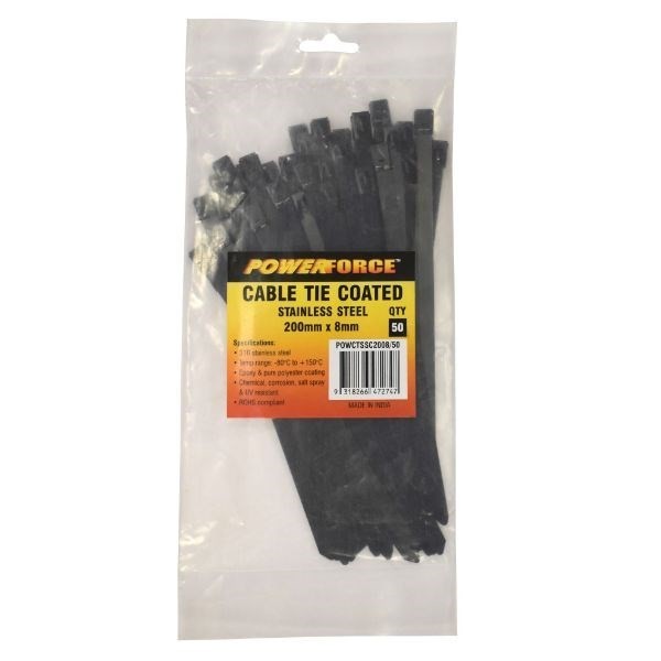 Powerforce Cable Tie 316SS Coated 200MM X 8MM 50PK November Monster Sale Extended!