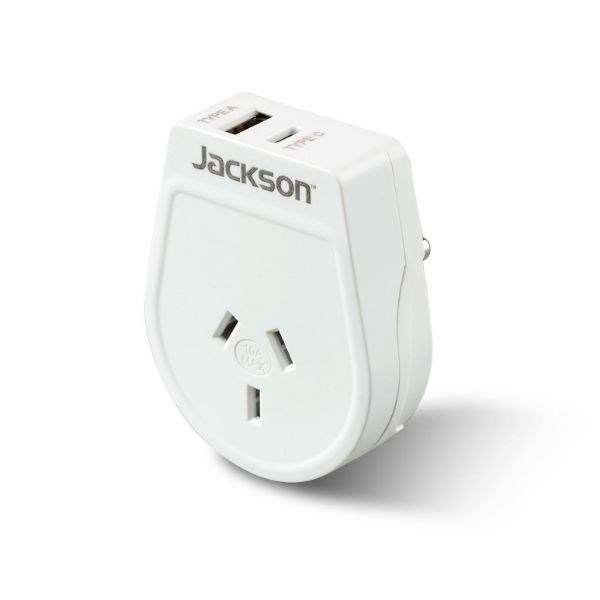 Jackson Slim Outbound Travel Adaptor 1X Usb-A And 1X Usb-C (2.1A) Charging Ports. Converts Nz/Aus Plugs For Use In Sri Lanka & Parts Of India.
