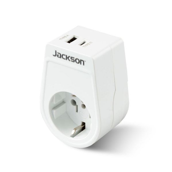 Jackson Slim Outbound Travel Adaptor 1X Usb-A And 1X Usb-C (2.1A) Charging Ports. For Incoming Tourists From Usa, Japan, Europe, & Bali.