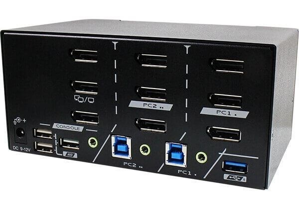 Rextron 2 Ports 8K Triple Monitor DisplayPort 1.4 KVM Switch With Usb 3.2 Gen 1, Audio, Hotkey Control.