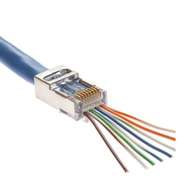 Platinum Tools Cat5e/6 Shielded Ez-Rj45 Plug With Internal Ground. Easy Install RJ45 Plug For Cat5e/ Cat6 Shielded Solid & Stranded Cable. One Piece Design. 50PC Jar.