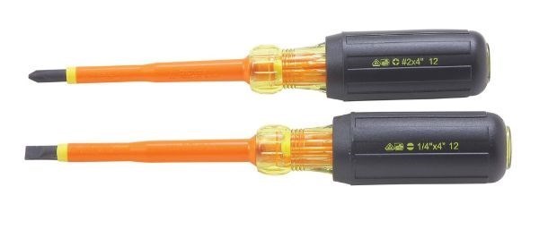 Ideal Industries 2-Piece Insulated Screwdriver Kit. Includes: Slotted 1/4 Inch X 4 Inch And Phillips Number 2 Insulated Screwdriver With 4 Inch Dual Injection Molded Insulated Shaft.