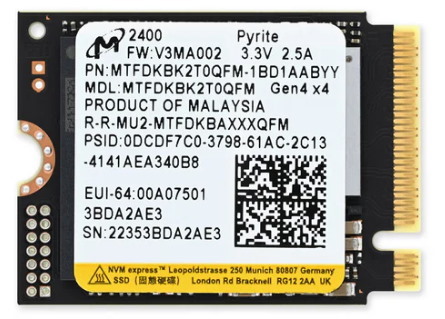 Micron 2400 NVMe PCIe Gen4 2230 1TB SSD