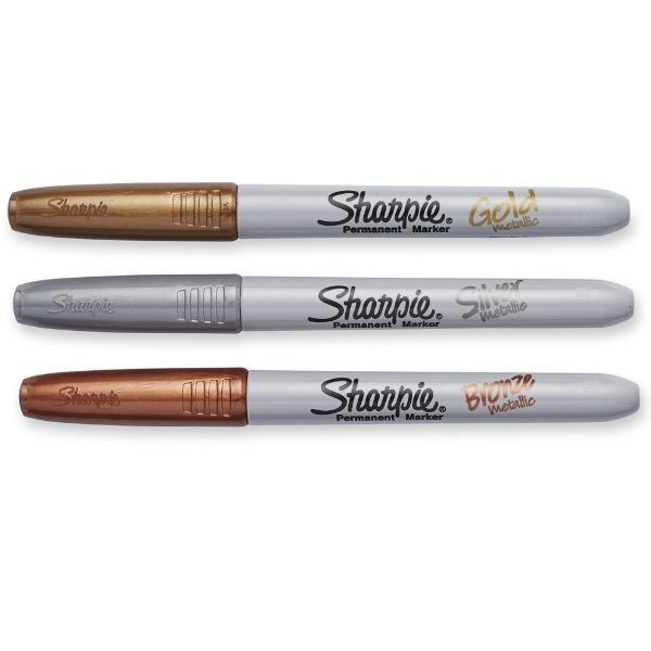 Sharpie Metallic Fine Point Perman Marker Gold Silver Bronze 1823815 - Blister Pack Of 3