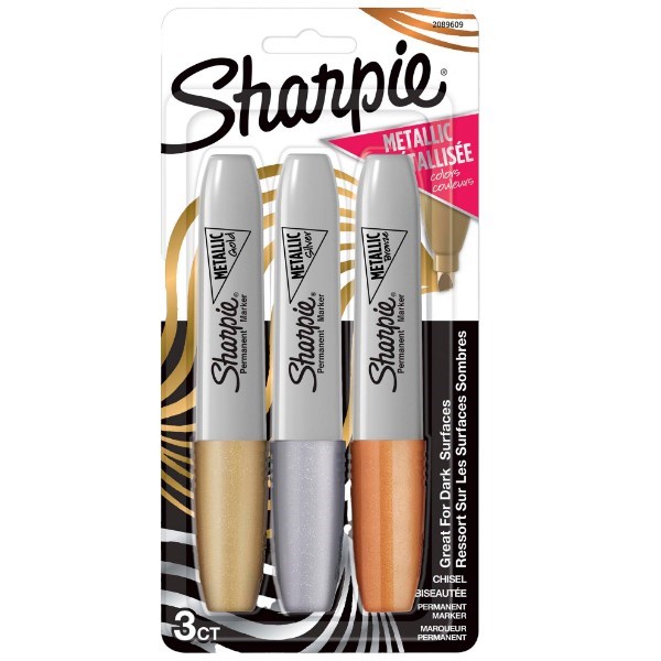 Sharpie Metallic Chisel Permanent Marker Gold Silver Bronze 2089609 - Blister Pack Of 3