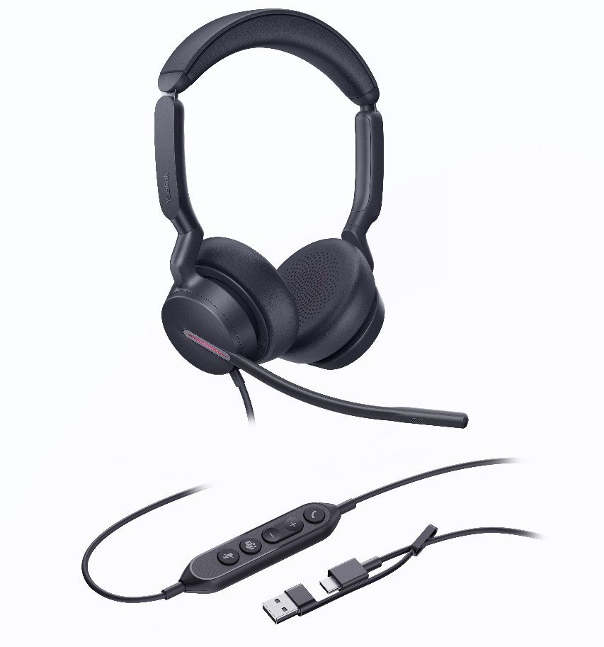 Yealink (Uh46-D-Ms-C/A) MS Teams Certified Usb Wired Headset, Dual, Usb-C/A, Four-Microphone Noise Cancellation, Hybrid Anc, All-Day-Wearing Comfort & Flexible