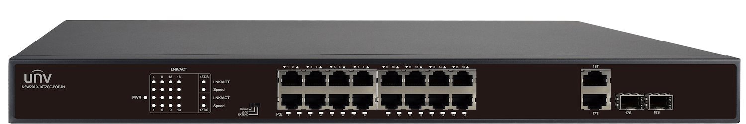 Uniview Unv - 16 Port PoE Switch, Supports Extend Mode Up To 250M