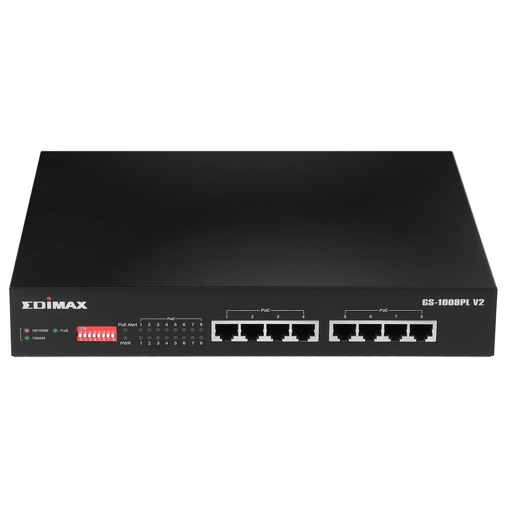 Edimax 8 Port, Unmanaged, Long Range, Gigabit PoE+ Switch With Dip Switch
