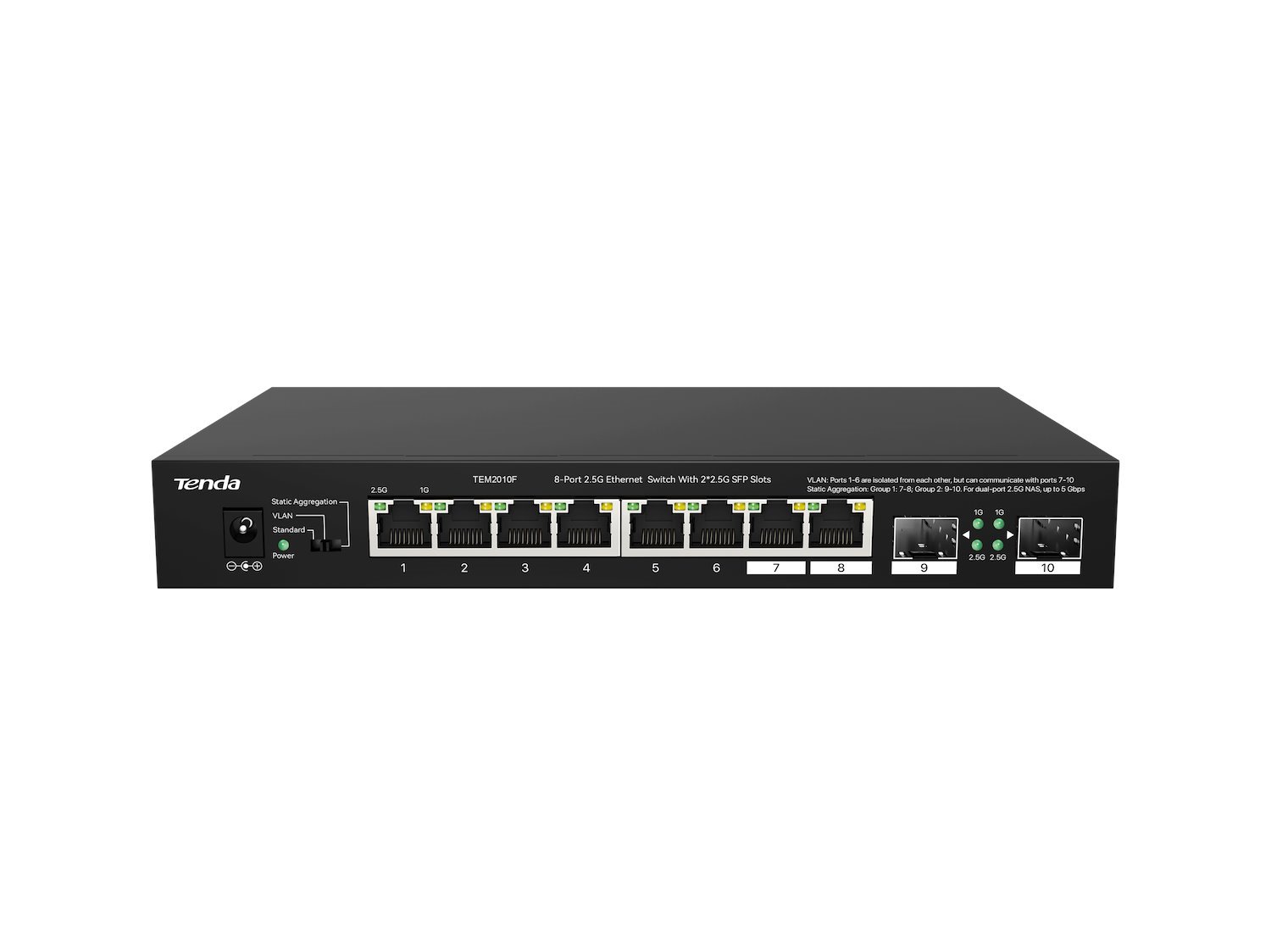 Tenda 8-Port 2.5G Ethernet Switch With 2X 2.5G SFP Slots | Tem2010f