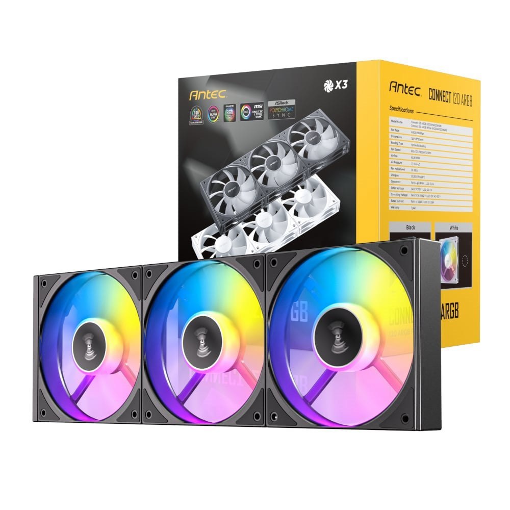 Antec Connect 120 Argb PWM Fan 3 Pack - Black