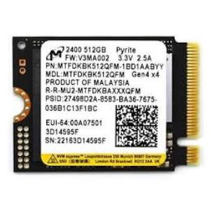 Micron 512GB Micron, M.2-2230, NVMe, PCIe Gen 4X4, Pci Express 4.0 (Read Speed: 4,200 MB/s) Internal SSD