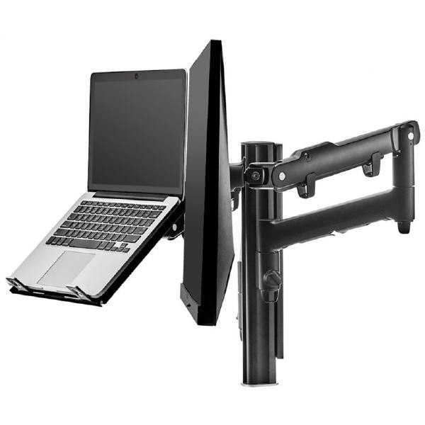 Atdec Awm Dual Monitor Arm Solution - Dynamic Arms - 135MM Post - Grommet - Black With A Note Book Tray