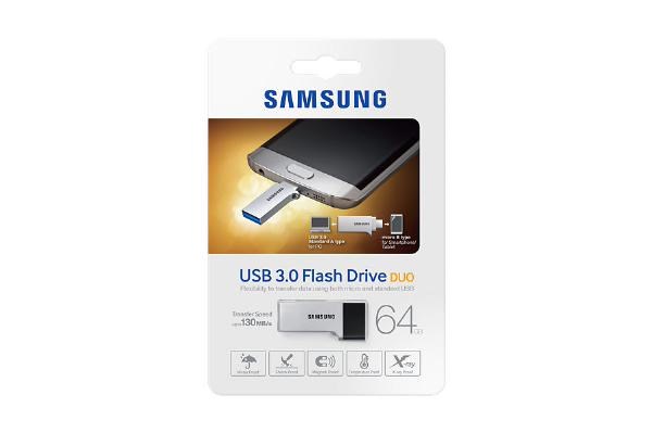 Samsung Usb Drive 64GB, Duo Type, Usb3.0 And Micro Usb2.0, Silver &Amp; Black, 130MB/s Read*, 5.2G, 5 Years Warranty
