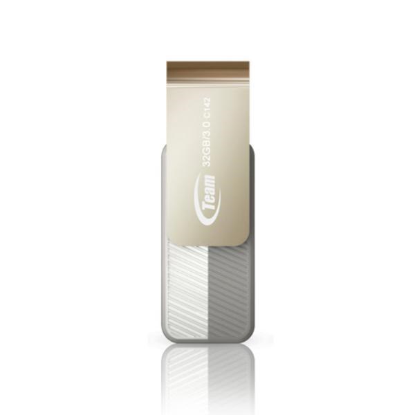 Team Group Usb Drive 32GB, C143, Usb3.0, White &Amp; Silver, Rotating, Capless, Read 25MB/s Read, 15G, Lifetime Warranty
