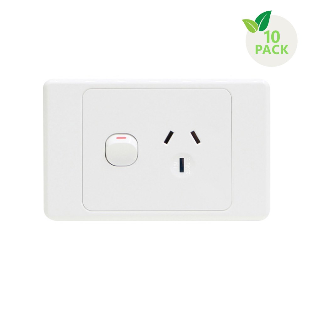 4Cabling 4C | Ultima Single Power Point 250V 10A - Horizontal - 10 Pack With 10 Free C-Clips
