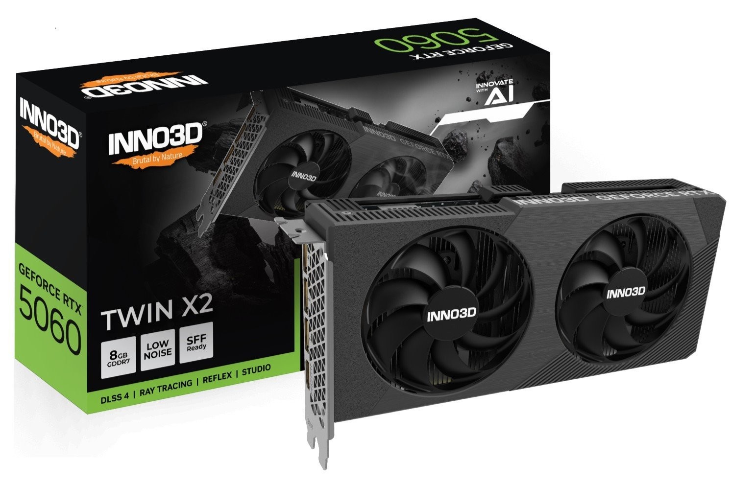 Inno3d nVidia GeForce RTX 5060 Twin X2 8GB GDDR7, 2497MHz Boost Clock, Ram 28Gbps, 3xDP, 1xHDMI 250X116X41MM
