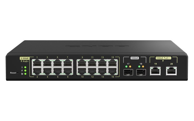 Qnap QSW-M2116P-2T2S, 16 Ports 2.5GbE RJ45 With PoE 802.3at(30W), 2 Ports 10GbE SFP+, 2 Ports 10GbE RJ45 With PoE 802.3bt(90W), Web Managed Switch, 2 Years WTY