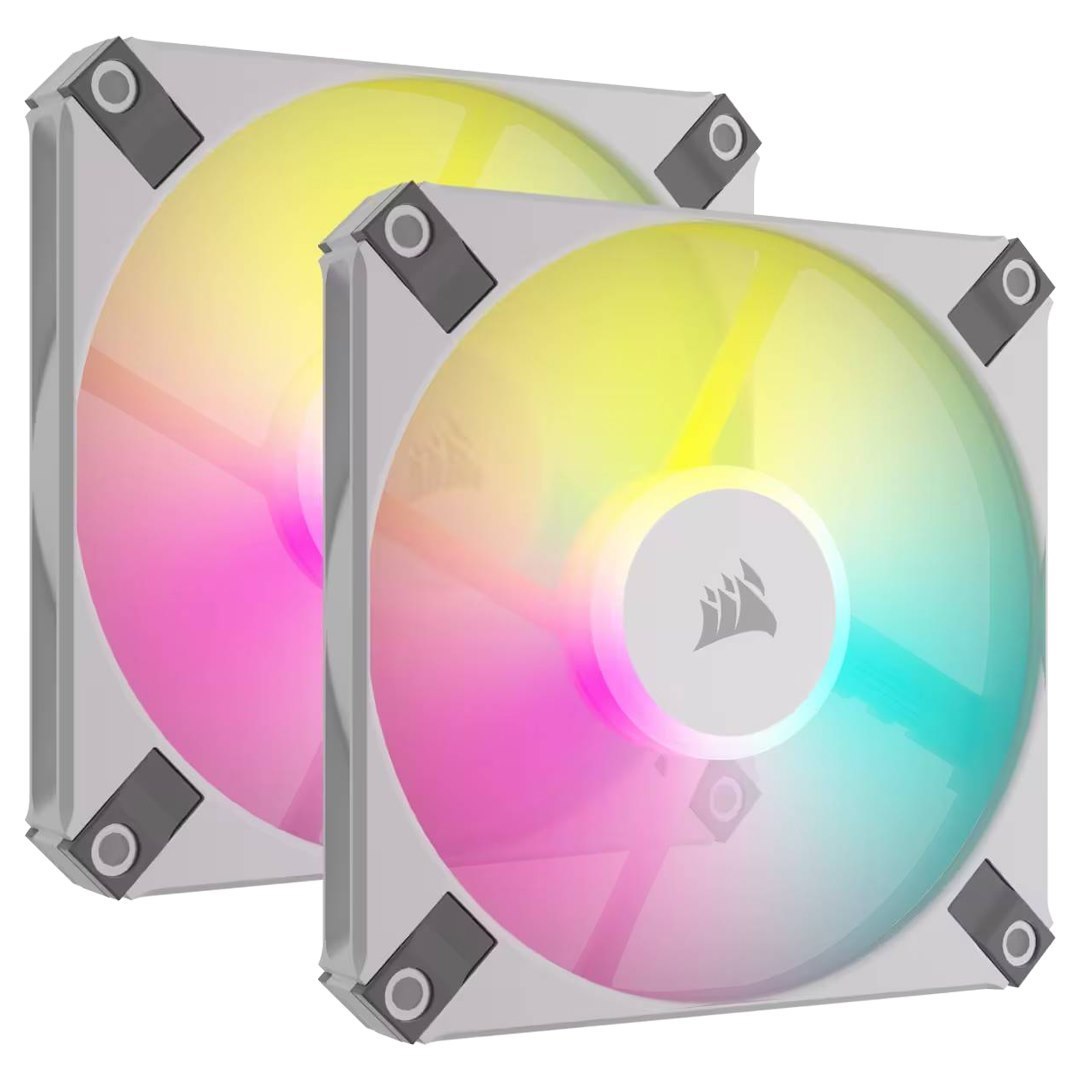 Corsair Af Slim Series, Af120 RGB Slim White, 120MMX15MM Fluid Dynamic Bearing RGB PWM Fan, Dual Pack With Lighting Node Core