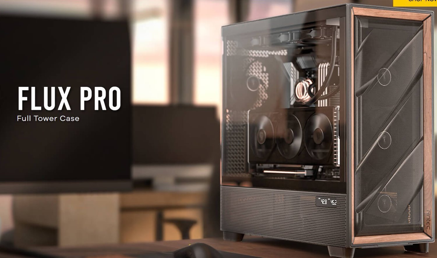 Antec Flux Pro, E-Atx, Premium Walnut, Iunity Temperature Disp. Cpu And Gpu Led Display, 6X High Performance Fans, Argb PWN CTRL, Psu Shift, Case
