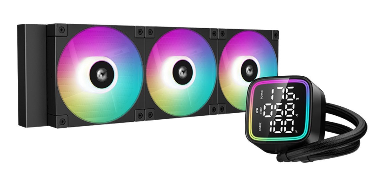 DeepCool LD360 Liquid Cooler 360MM 5TH Gen Pump 3400 RPM Aio Real-Time Cpu Status Screen Anti-Leak Tech Argb Fans & Dual Gradient Halo Effect