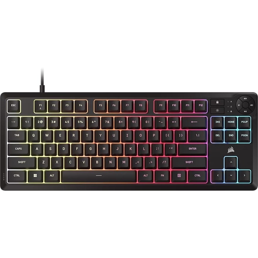 Corsair K55 Core TKL RGB Gaming Keyboard, 1000Hz, 12Kro, Rubber-Dome Switched, Usb 2.0 Wired, Dedicated media/WIN Lock, Icue Support