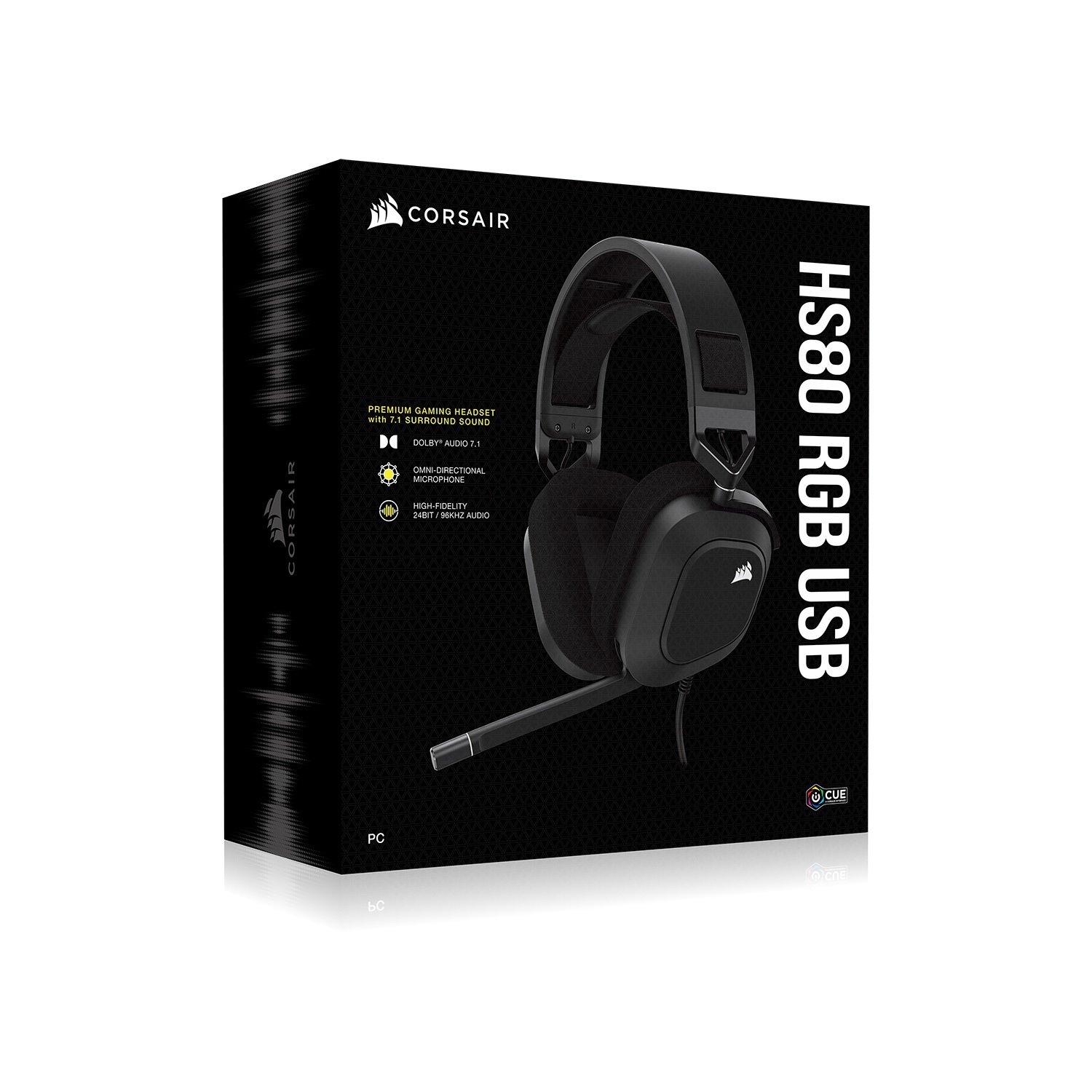 Corsair HS80 RGB Carbon- Dolby Atoms 3D, Pulse Sound, Dolby 7.1 Surroud, Usb - Gaming Headset PC,PS5, Xbox X Headphones.