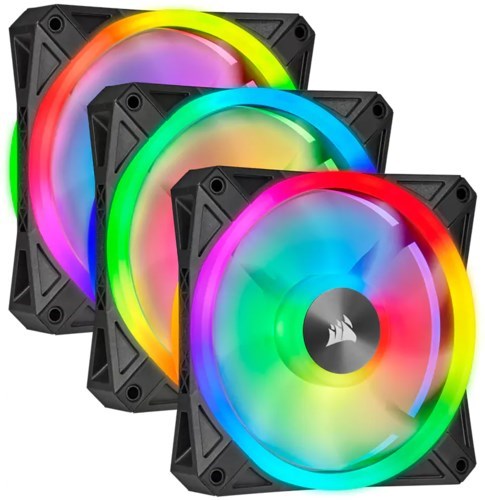 Corsair QL120 RGB Triple Fan Kit With Lighting Node Core, Icue, 120MM RGB Led PWM Fan 26dBA, 41.8 CFM, 3 Fan Pack