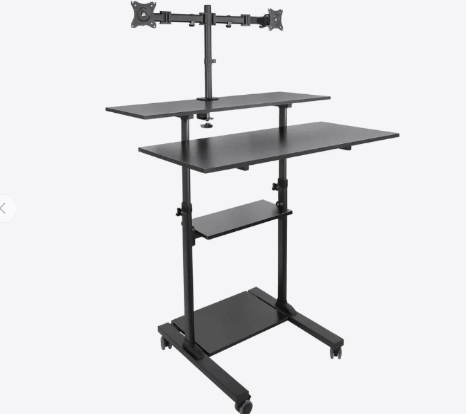 Mobile Standing Desk with Dual Monitor Mount