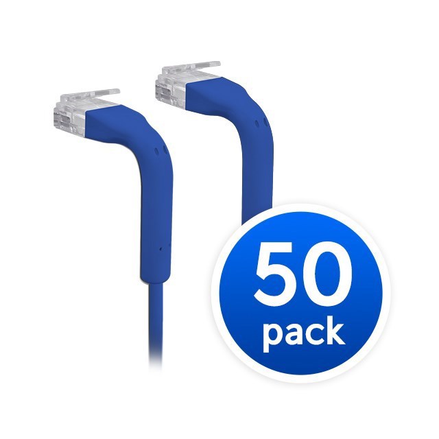 Ubiquiti UniFi Patch Cable, 50-Pack, Reduced Packaging (Low Plastic Waste), Length 0.1M, Blue, Both End Bendable To 90 Degree, RJ45 Cat6, Incl 2Yr War