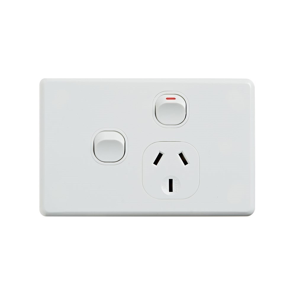4Cabling 4C | Classic Single Power Point 250V 10A With 16Ax Extra Switch - Horizontal