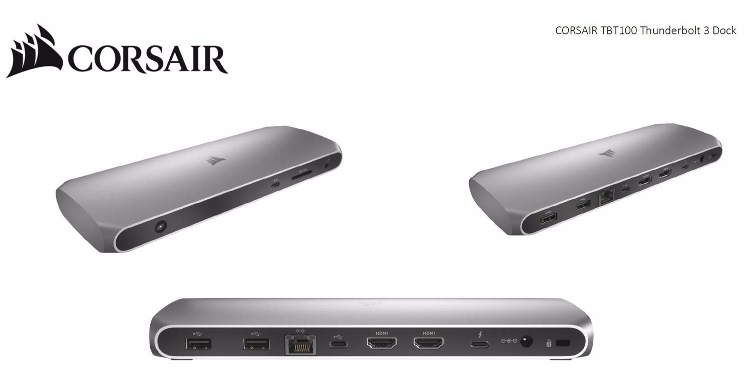 Corsair TBT100 Thunderbolt 3 Docking Station, 2X Usb-C 3.2, 2X Hdmi 4K 60Hz, Usb-A 3.1, 3.5MM Audio, GB Ethernet, SD Uhs-Ii Slim Aluminum. Mac MS