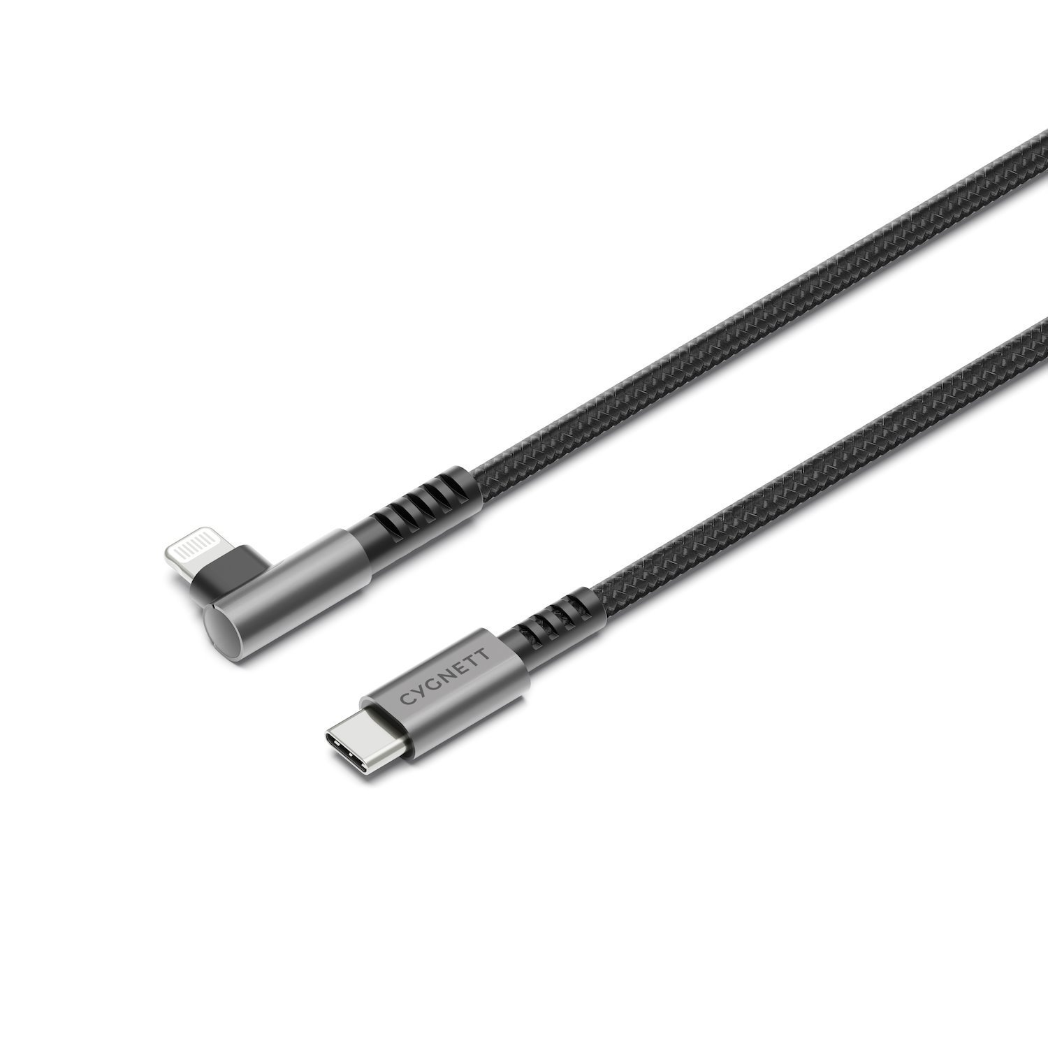 Cygnett Unite Right-Angle Lightning To Usb C Cable (1M) - Black (CY5102PCCCL), 240W, Double Braided, 10Gbps Transfer, Fast Charge, 2 Years Warranty