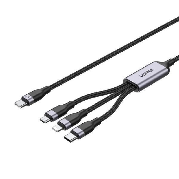 Unitek 1.5M, 3-In-1 Usb-C To Lightning, Usb-C, Micro Usb Multi Charging Cable, PD 20W, Black