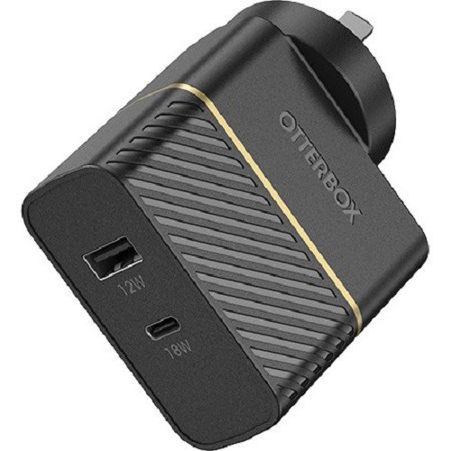 OtterBox Fast Charge Dual Port Wall Charger Usb-C And Usb-A 30W (Type I) - Black Shimmer - Ultra-Safe, Highly Efficient, Rugged And Built To Outlast