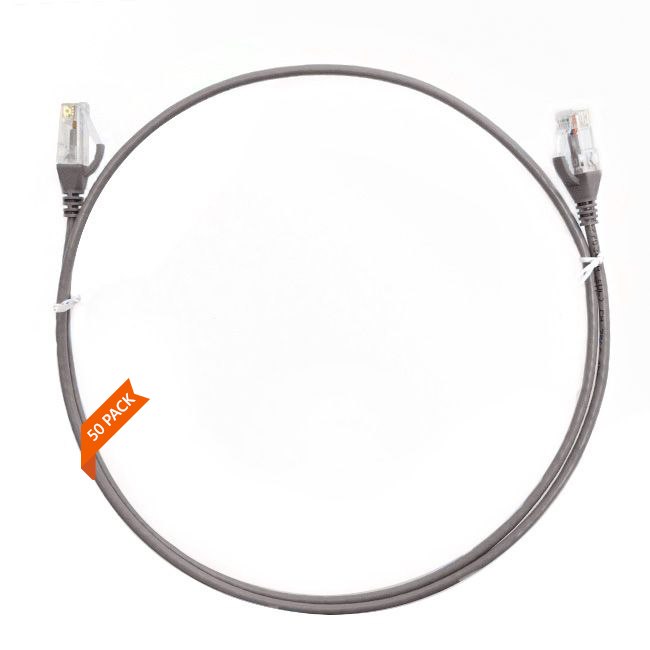 4Cabling 0.25M Cat 6 Ultra Thin LSZH Pack Of 50 Ethernet Network Cable. Grey