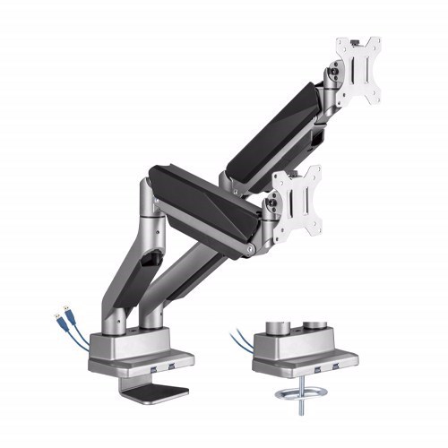 Brateck Dual Monitor Economy Heavy-Duty Gas Spring Monitor Arm With Usd 3.0 Ports Fit Most 17'-35' Up To 15KG