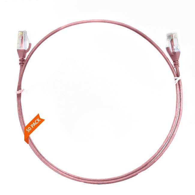4Cabling 2M Cat 6 Ultra Thin LSZH Pack Of 50 Ethernet Network Cable. Pink