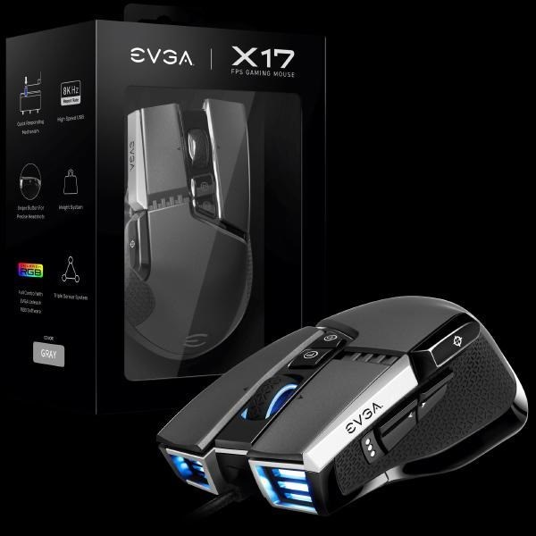 Evga X17 Gaming Mouse, Wired, Grey, Customizable, 16,000 Dpi, 5 Profiles, 10 Buttons, Ergonomic 903-W1-17GR-K3