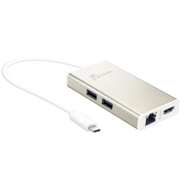 J5create Jca374 Usb-C Type-C Multi Adapter - (Usb-C To 2 X Usb 3.0, Gigabit Ethernet Port, Hdmi, Usb-C PD Pass Through Power Delivery Port)